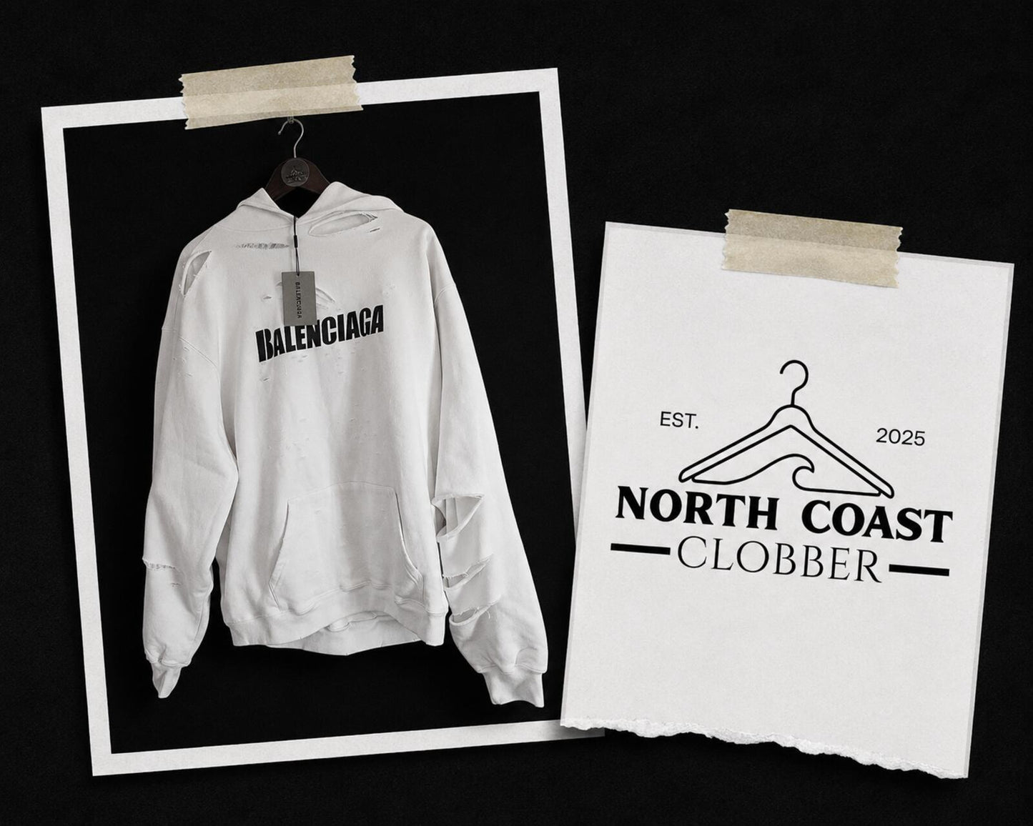 Balenciaga Destroyed White Hoodie with Black Logo (Medium oversized)