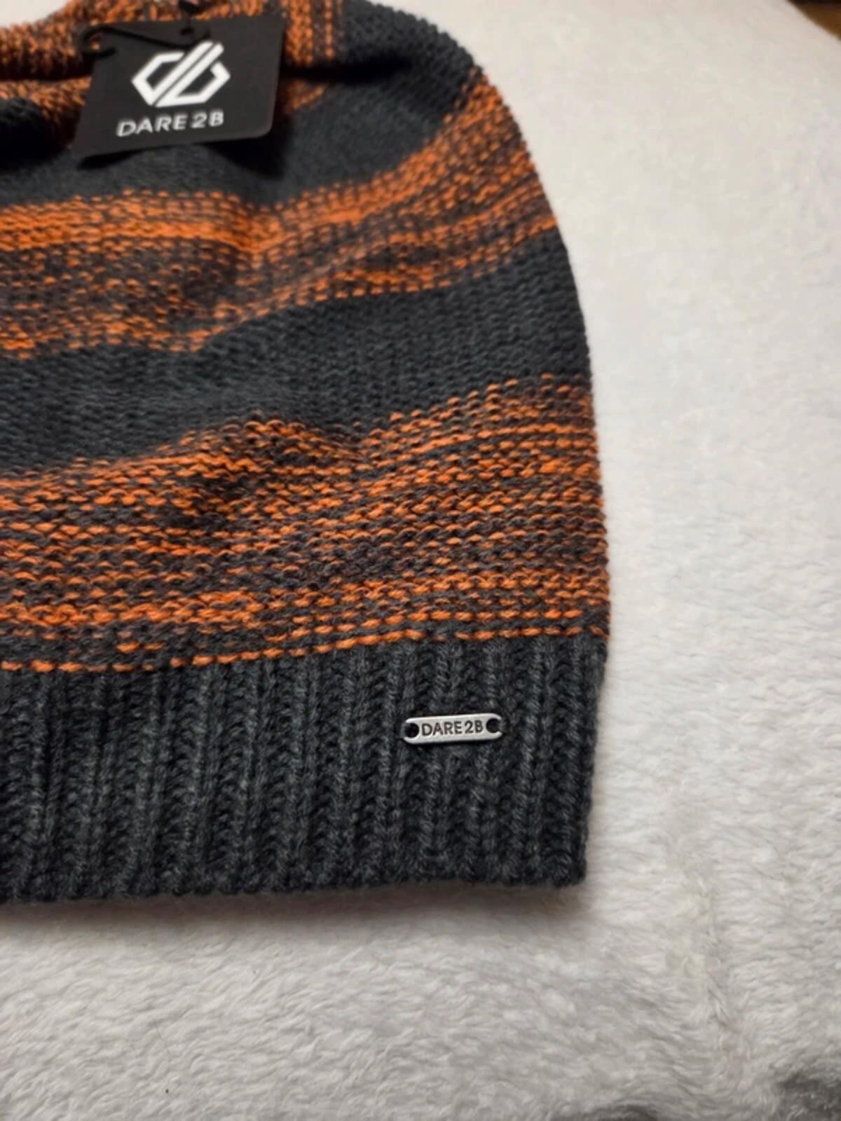 Dare 2B Striped Knit Beanie Hat Grey and Orange