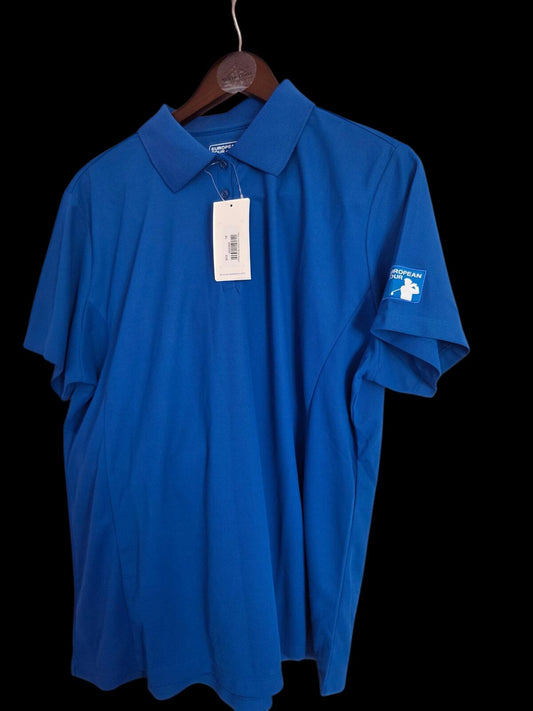 Womans European Tour Blue Polo Shirt with Sleeve Logo
