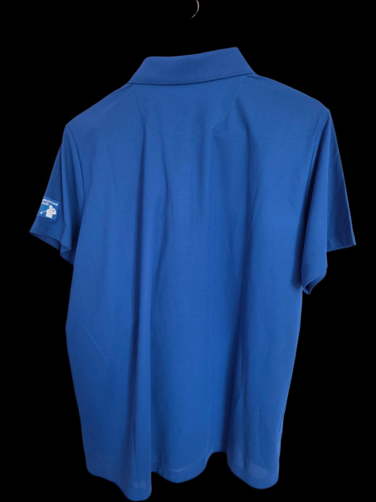 Womans European Tour Blue Polo Shirt with Sleeve Logo