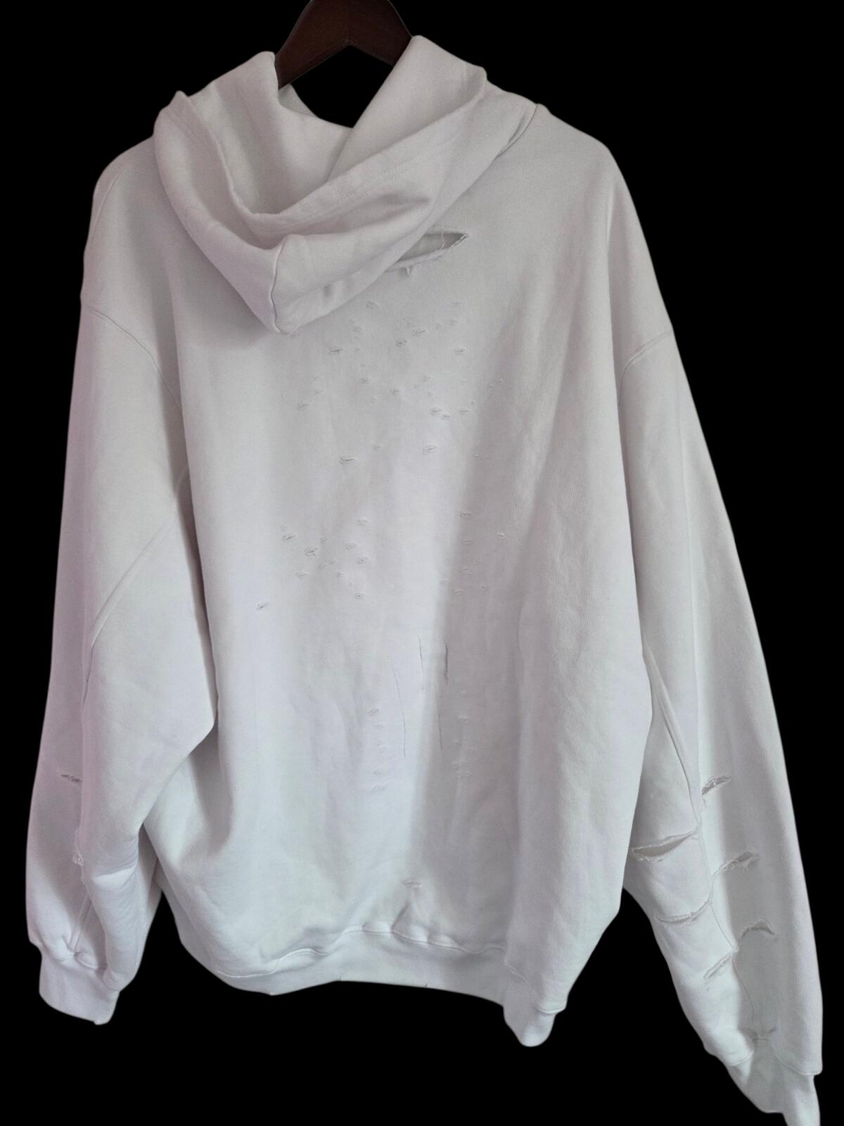 Balenciaga Destroyed White Hoodie with Black Logo (Medium oversized)