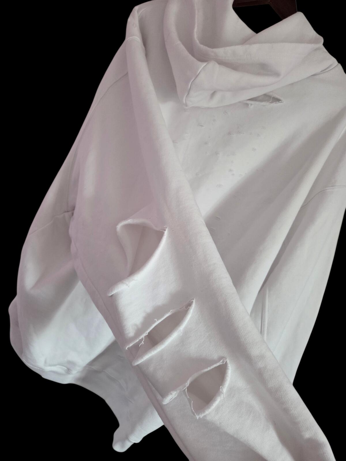 Balenciaga Destroyed White Hoodie with Black Logo (Medium oversized)