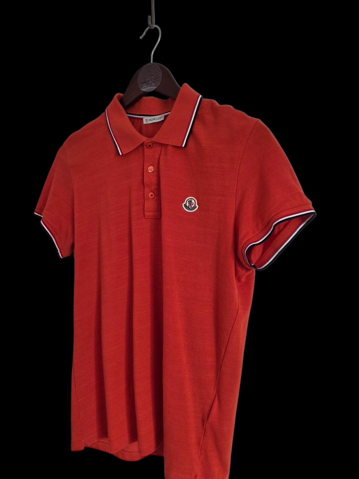 Moncler Orange Red Short Sleeve Polo Shirt Medium Slim Fit