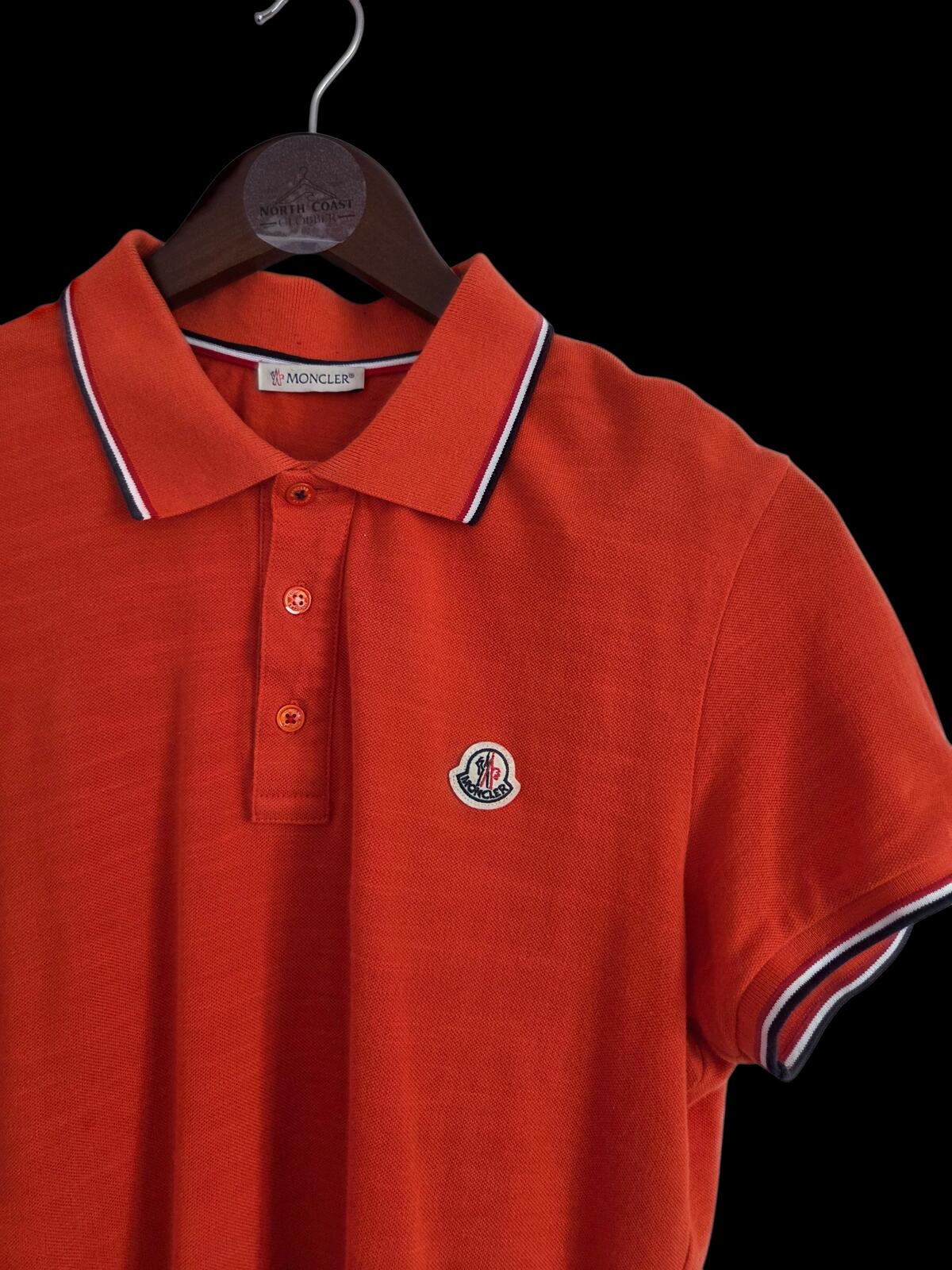 Moncler Orange Red Short Sleeve Polo Shirt Medium Slim Fit