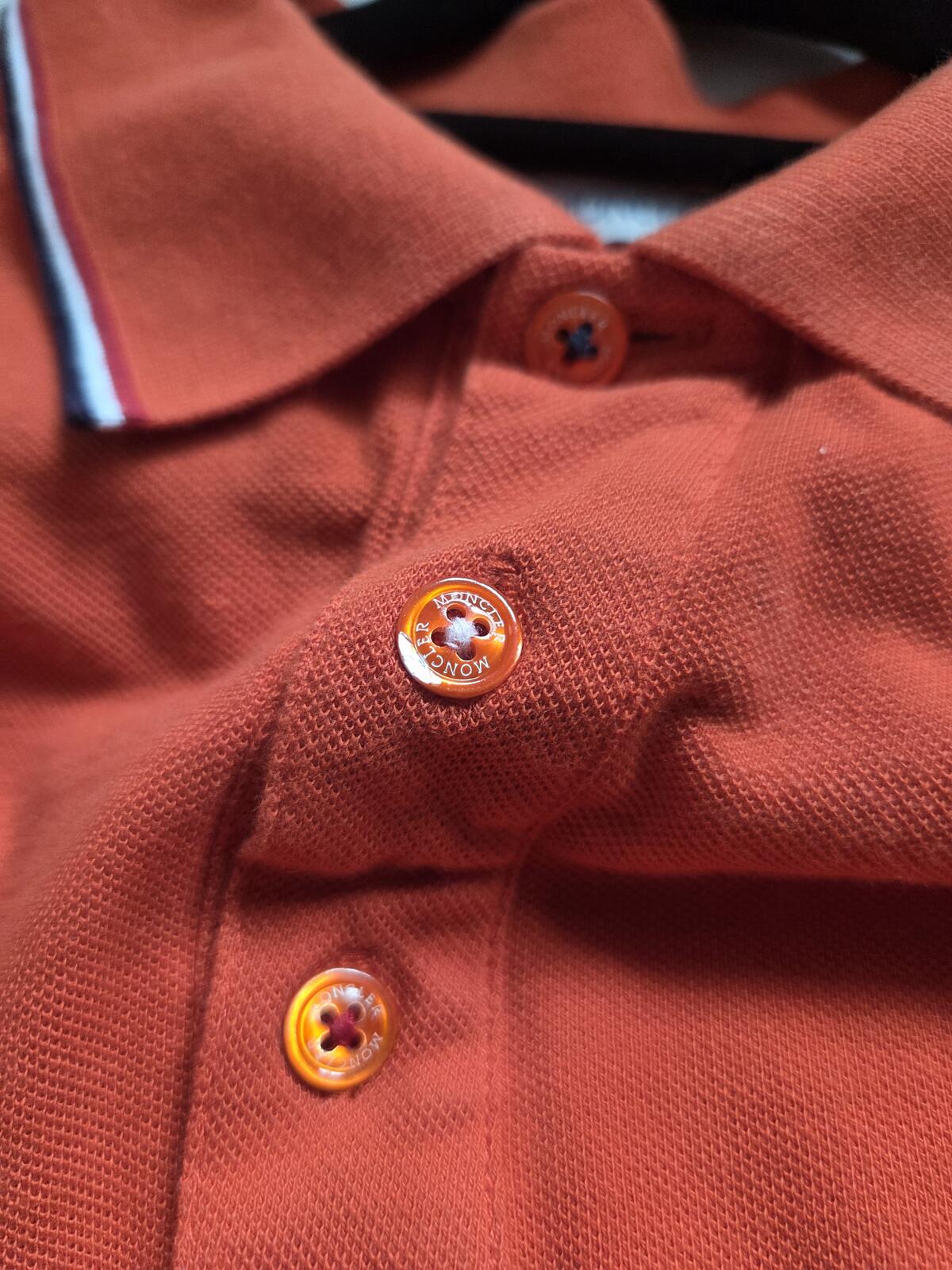 Moncler Orange Red Short Sleeve Polo Shirt Medium Slim Fit