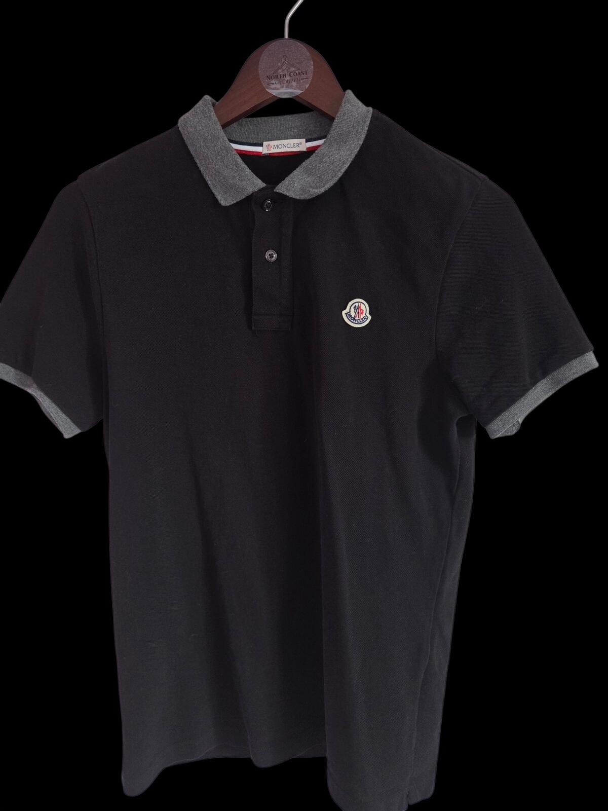 Moncler Black and Grey Short Sleeve Polo Shirt Medium Slim Fit