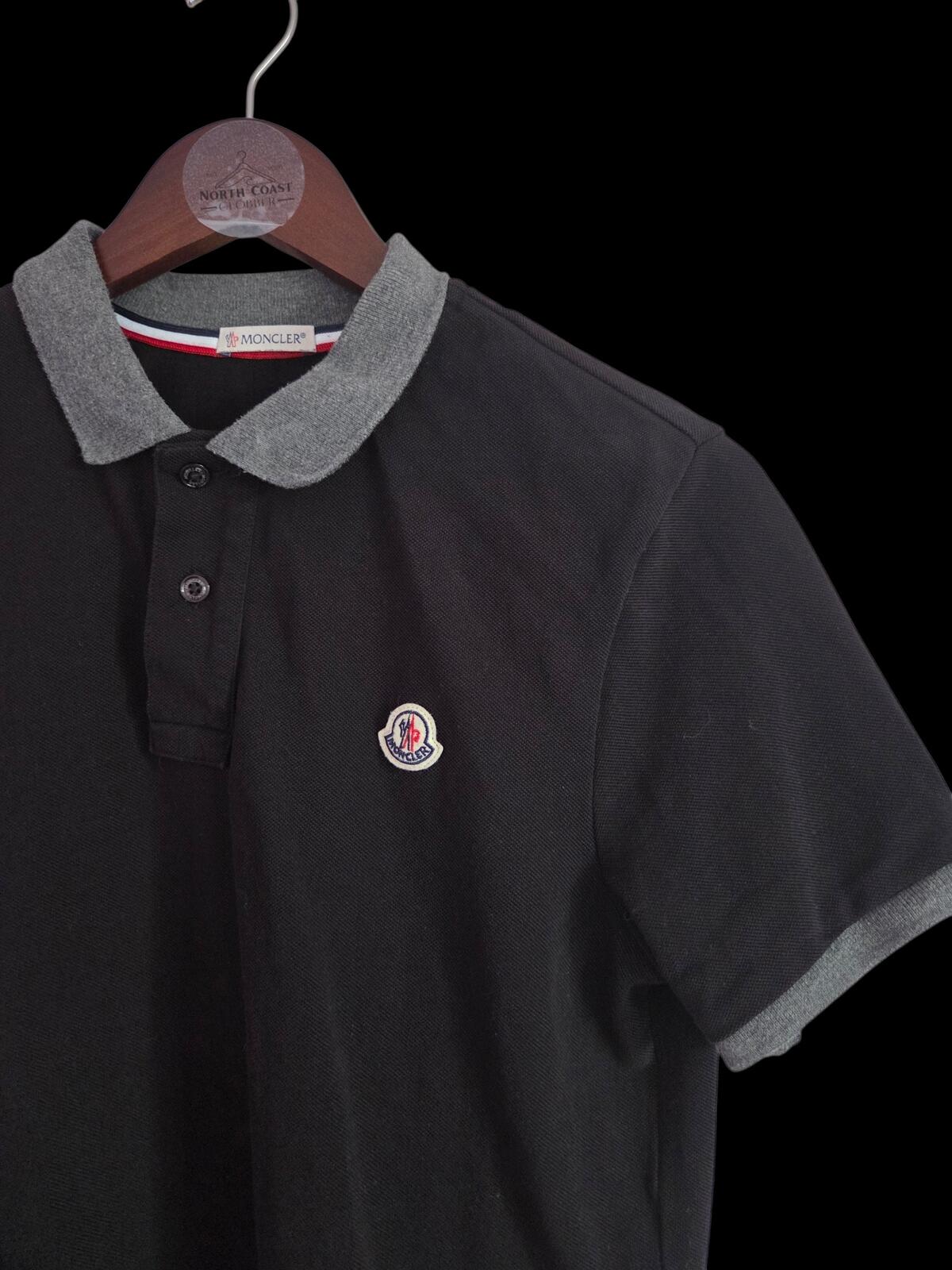Moncler Black and Grey Short Sleeve Polo Shirt Medium Slim Fit