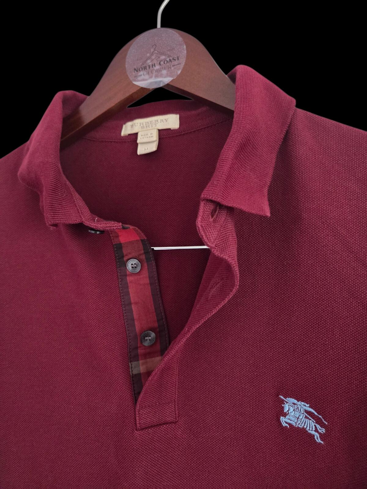 Burberry burgundy cotton polo shirt with embroidered logo Medium