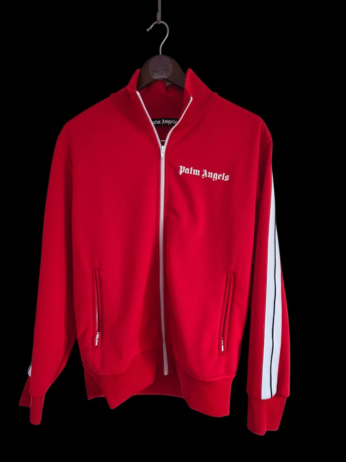 Palm Angels Red Zip-Up Track Jacket with White Stripe Detail Size L
