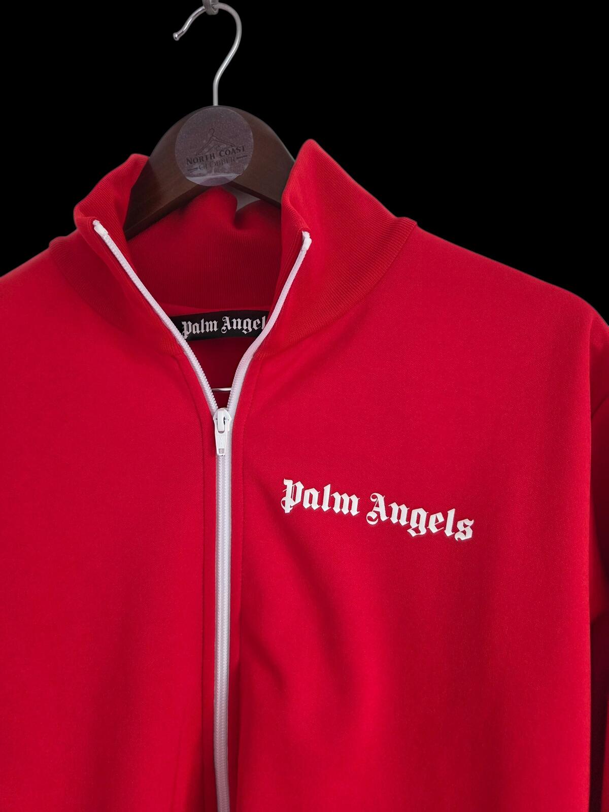 Palm Angels Red Zip-Up Track Jacket with White Stripe Detail Size L