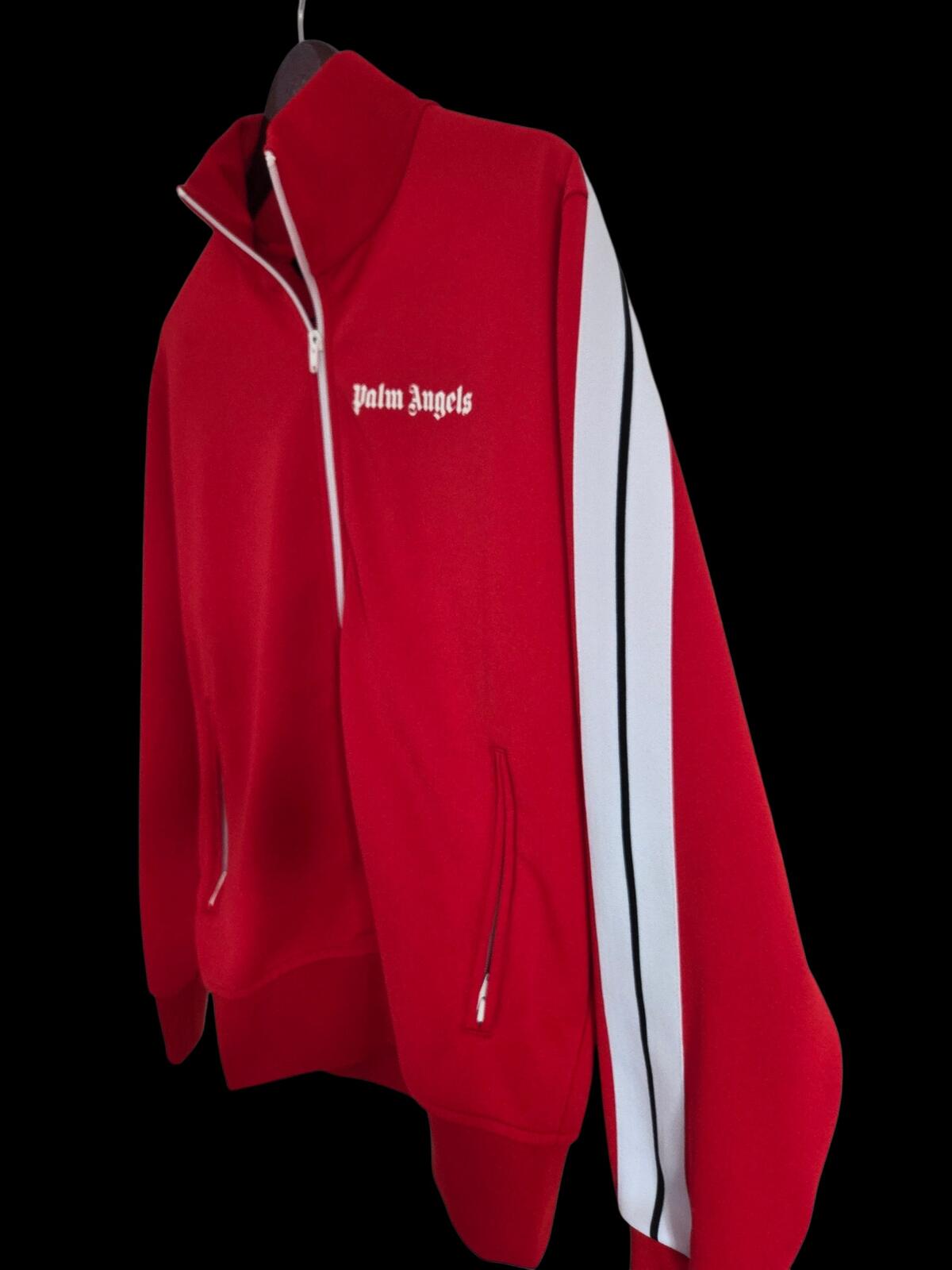 Palm Angels Red Zip-Up Track Jacket with White Stripe Detail Size L