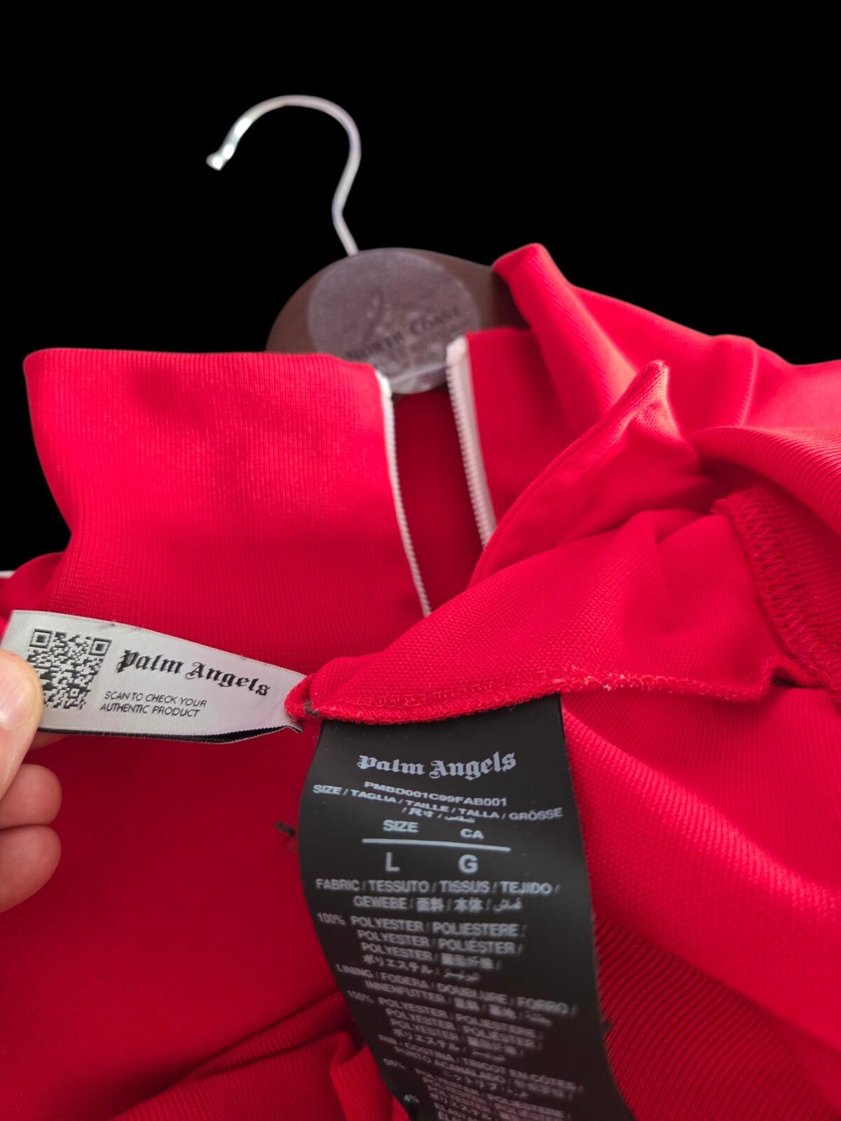 Palm Angels Red Zip-Up Track Jacket with White Stripe Detail Size L