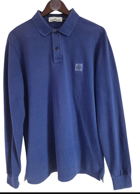 Stone Island Blue Long Sleeve Polo Shirt