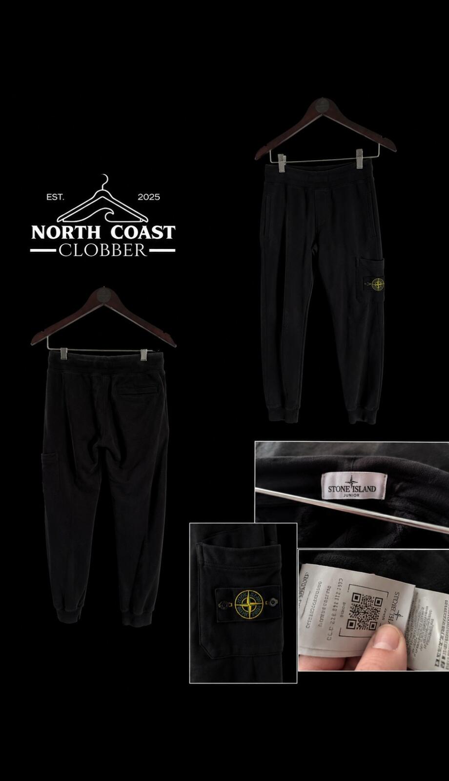 Stone Island Black Cargo Jogger Sweatpants Junior 27w/28l