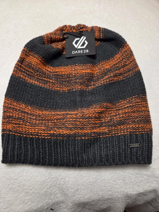 Dare 2B Striped Knit Beanie Hat Grey and Orange